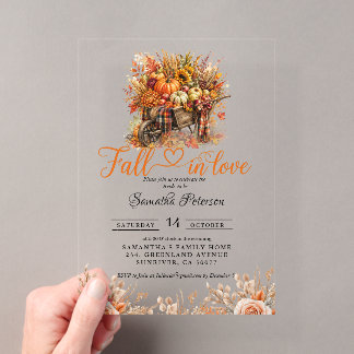 Invitations En Acrylique Mariage Bohème Fleurs Citrouille Automne