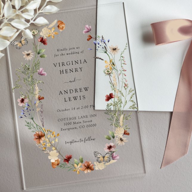 Invitations En Acrylique Mariage Bohème Floral (Boho Floral Wedding Acrylic Invitations with Butterflies by Painted Paperie
)