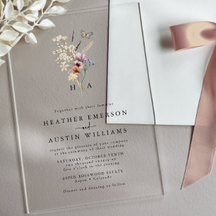 Invitations En Acrylique Mariage Bohème Floral Monogrammé