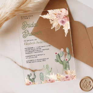 Invitations En Acrylique Mariage Bohème Floral Rose Pâle Cactus Pampas