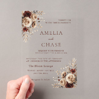 Invitations En Acrylique Mariage Bohème Floral Toutes Saisons