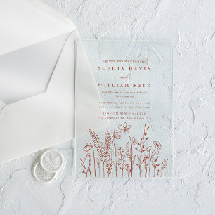 Invitations En Acrylique Mariage Bohème Minimaliste Terracotta Fleur Sauvag