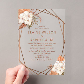 Invitations En Acrylique Mariage Bohème Pampas Terracotta