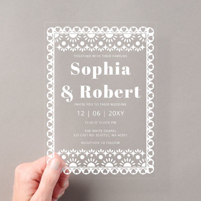 Invitations En Acrylique Mariage Bohème Papier Picado Fiesta Mexicaine (In situ (ordinateur de poche))