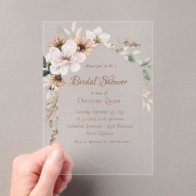 Invitations En Acrylique Mariage bohème rustique floral (In situ (ordinateur de poche))