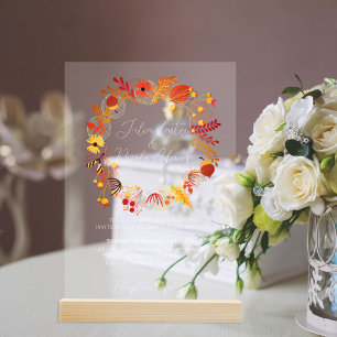Invitations En Acrylique Mariage Bohème Rustique Floral Automne Chutes