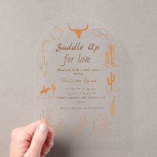 Invitations En Acrylique Mariage bohème western Cowboy monter à cheval Ente