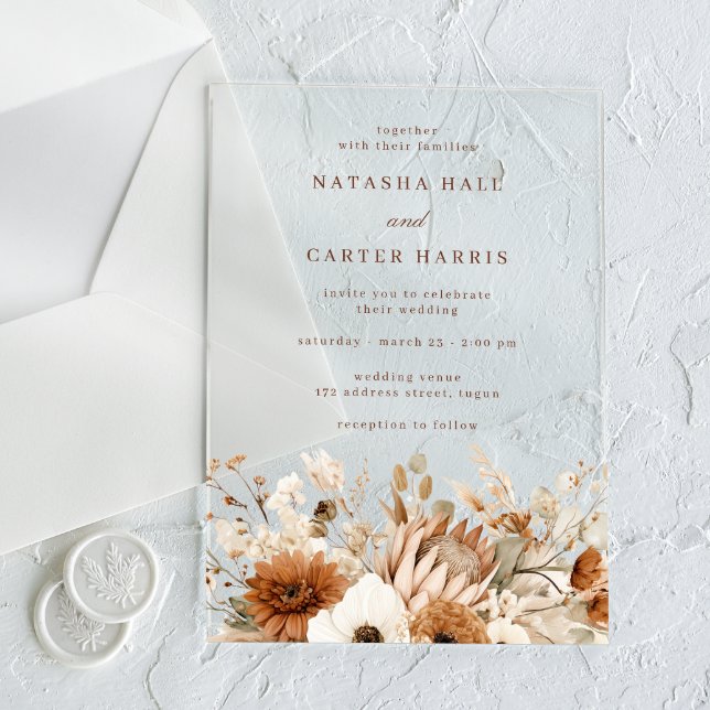 Invitations En Acrylique Mariage Boho Blooms (Créateur téléchargé)