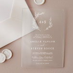 Invitations En Acrylique Mariage Boho vert à feuilles blanches minimes<br><div class="desc">Ces invitations acryliques mariages en monogramme blanc feuille minimes sont parfaites pour un mariage élégant. Le design se compose d'une simple silhouette de verdure blanche au style minimaliste classique.</div>