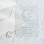 Invitations En Acrylique Mariage Boho vert minimal à feuilles bleues<br><div class="desc">Ces invitations acryliques mariages de verdure en monogramme bleu feuille minimes sont parfaites pour un mariage élégant. Le design se compose d'une simple silhouette de verdure bleu poussiéreux au style minimaliste classique.</div>
