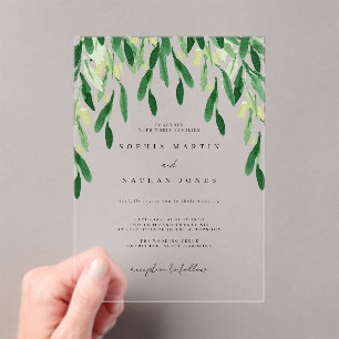 Invitations En Acrylique Mariage botanique à feuilles vertes