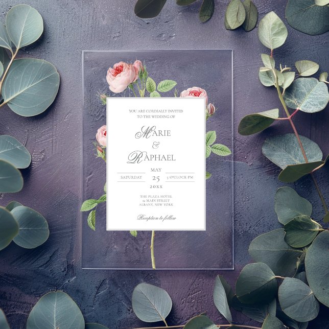Invitations En Acrylique Mariage botanique à la rose française chic romanti (Créateur téléchargé)