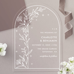 Invitations En Acrylique Mariage Botanique à Voûte Céleste Étoilée Blanche