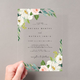Invitations En Acrylique Mariage botanique aquarelle vert blush