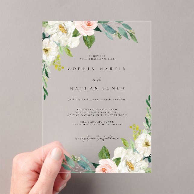 Invitations En Acrylique Mariage botanique aquarelle vert blush  (In situ (ordinateur de poche))