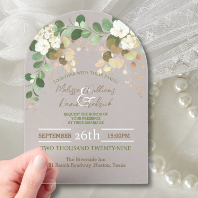 Invitations En Acrylique Mariage Botanique d'Automne Rustique Eucalyptus (Rustic Autumn Fall Botanical Eucalyptus Wedding Acrylic Invitations)