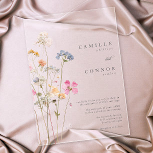 Invitations En Acrylique Mariage Botanique de Fleur Sauvage Pressée Bohème