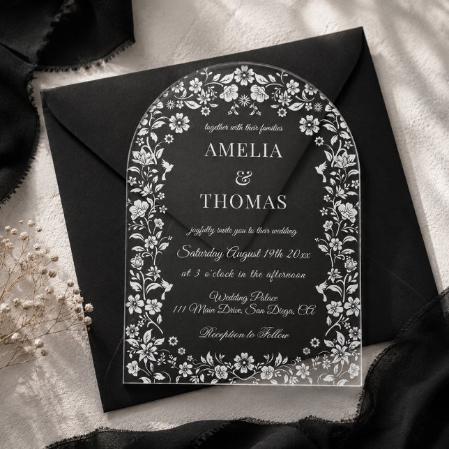 Invitations En Acrylique Mariage Botanique Élégant Blanc (Créateur téléchargé)