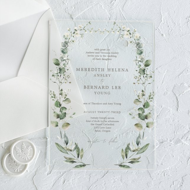 Invitations En Acrylique Mariage Botanique Élégant Formel (Créateur téléchargé)