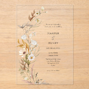 Invitations En Acrylique Mariage botanique fleur sauvage Beige Boho