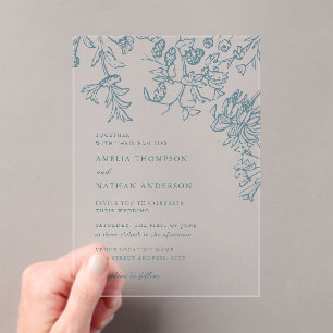 Invitations En Acrylique Mariage Botanique Floral Élégant Salle de Rustique