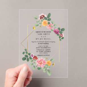 Invitations En Acrylique Mariage Botanique Floral Géométrique