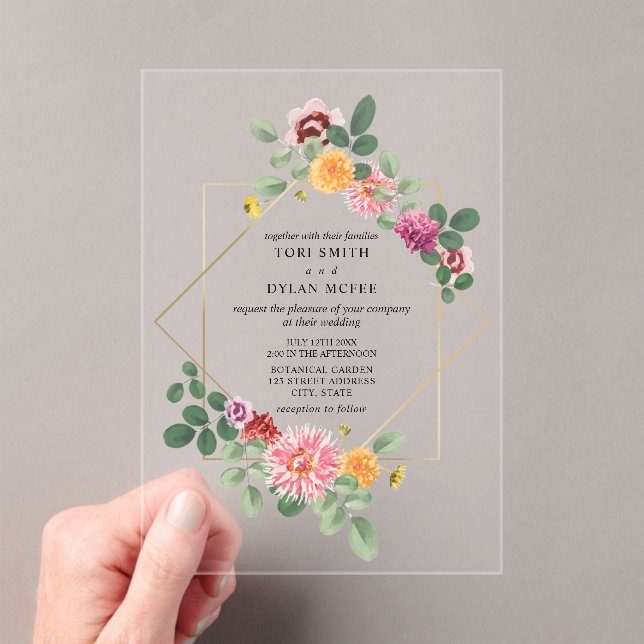 Invitations En Acrylique Mariage Botanique Floral Géométrique (In situ (ordinateur de poche))