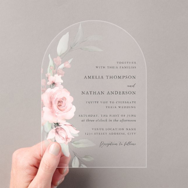 Invitations En Acrylique Mariage Botanique Floral Rose (In situ (ordinateur de poche))