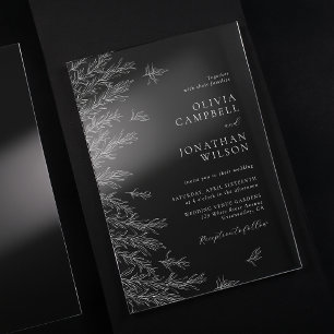 Invitations En Acrylique Mariage botanique minimaliste Feuille moderne blan