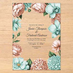 Invitations En Acrylique Mariage Botanique Moderne au Péché & à la Menthe