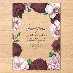 Invitations En Acrylique Mariage botanique moderne bleu marine et blush