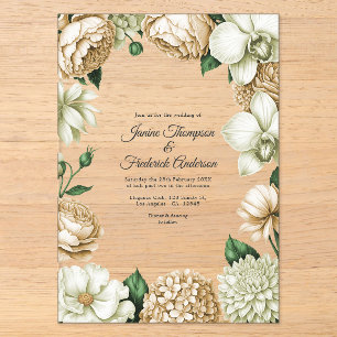 Invitations En Acrylique Mariage botanique moderne Champagne et ivoire
