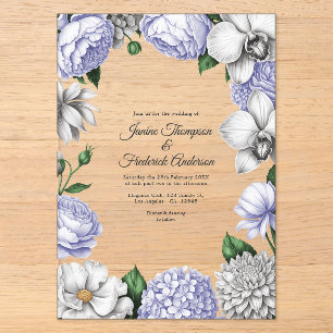 Invitations En Acrylique Mariage botanique moderne lavande et argent