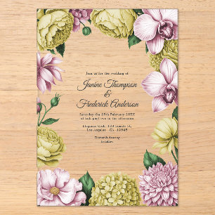 Invitations En Acrylique Mariage botanique moderne rose poudré et or doux