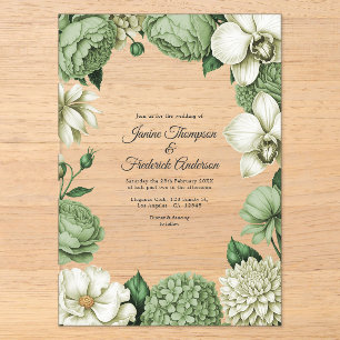 Invitations En Acrylique Mariage Botanique Moderne Vert Sauge & Ivoire