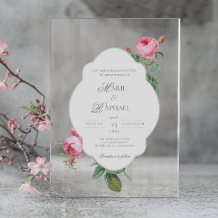 Invitations En Acrylique Mariage Botanique Rose Romantique Chic Français