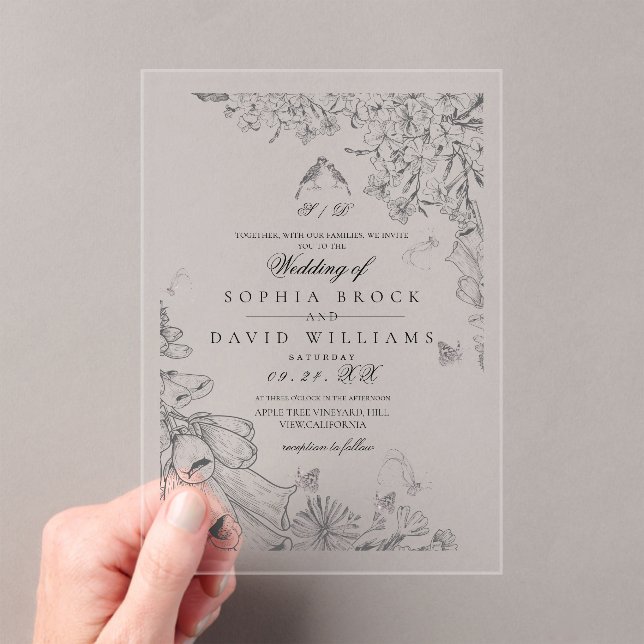 Invitations En Acrylique Mariage Botanique Rustique Blanc Classique  (In situ (ordinateur de poche))