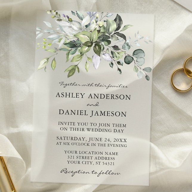 Invitations En Acrylique Mariage botanique verdure aquarelle (Customize to change text size or text style.)