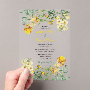 Invitations En Acrylique Mariage botanique vintage jaune Aquarelle