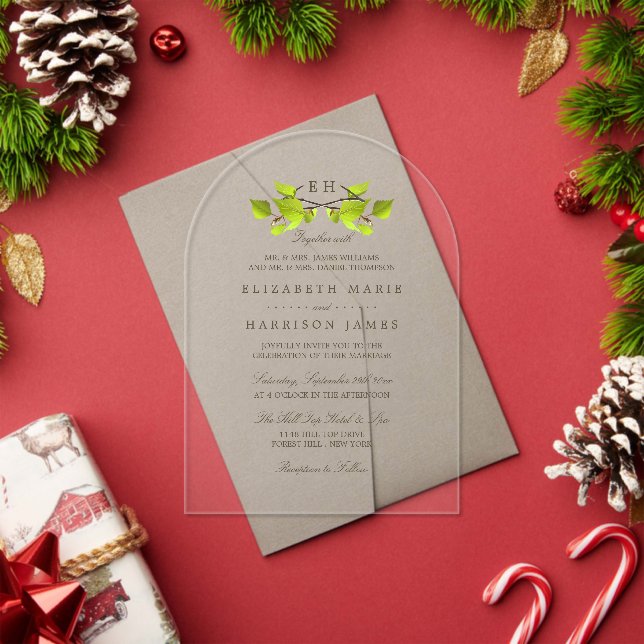 Invitations En Acrylique Mariage Branche de Bouleau Monogrammé (Insitu (vacances))