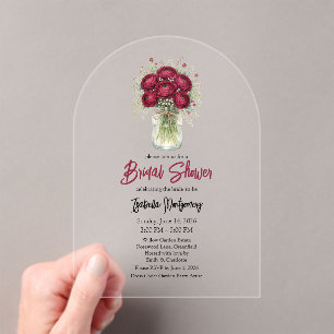 Invitations En Acrylique Mariage Burgundy Ranunculus Pot Mason Bridal Showe