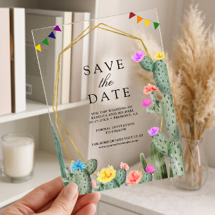 Invitations En Acrylique Mariage Cactus Floral Fiesta Mexicaine Enregistrez