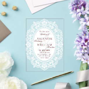 Invitations En Acrylique Mariage Cadre de Dentelle Vintage