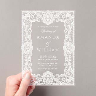 Invitations En Acrylique Mariage Cadre en Dentelle Vintage