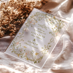 Invitations En Acrylique Mariage cadre floral verdure élégante et rose
