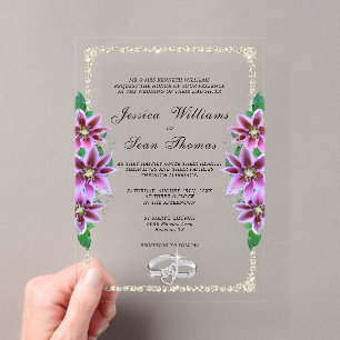 Invitations En Acrylique Mariage Cadre Luxueux, Anneaux de Diamant et Cléma