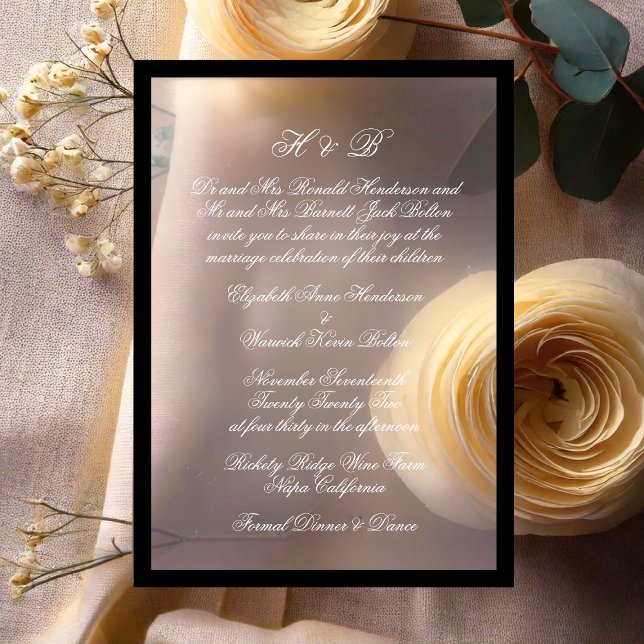 Invitations En Acrylique Mariage cadre noir formel blanc Monogram (Créateur téléchargé)