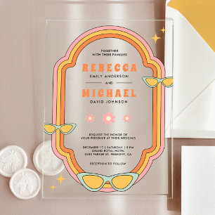 Invitations En Acrylique Mariage Cadre Rétro Coloré Groovy Bohème des Année