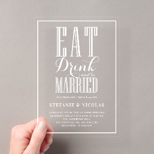 Invitations En Acrylique Mariage Calligraphié à la Main sur Fond Blanc
