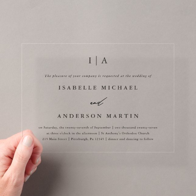 Invitations En Acrylique Mariage calligraphié à monogramme noir classique (In situ (ordinateur de poche))